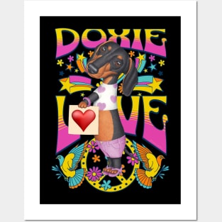 Cute Dachshund Doxie Love on a Doxie love tee Posters and Art